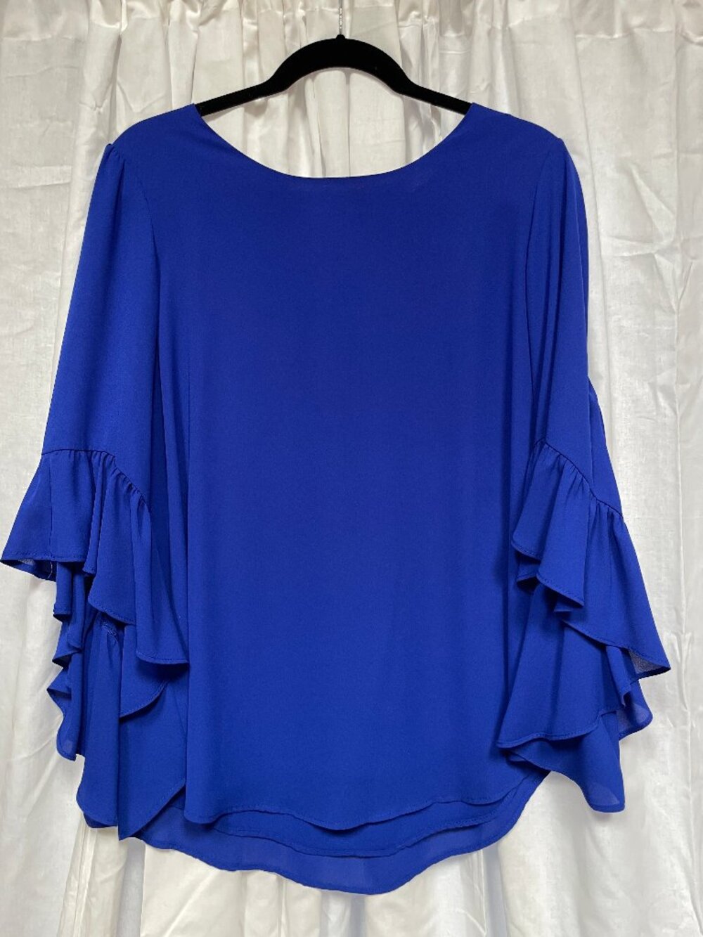 Joseph Ribkoff Royal Blue Multi-Tiered Ruffle Sleeve Blouse Top Size 10
